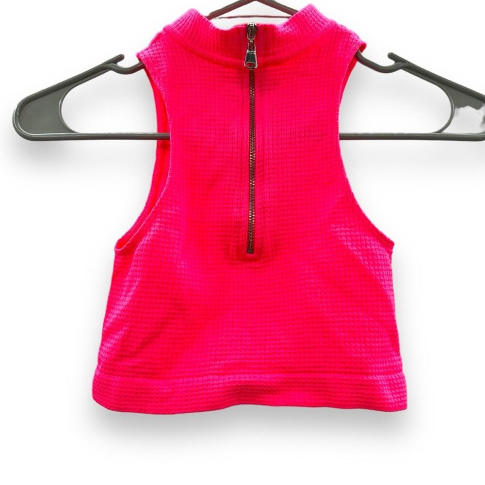 Urban Outfitters Out From Under Hot‎ Pink Waffle Knit Zip Crop Top Sz XS/S